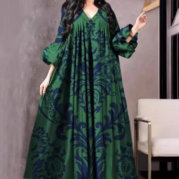 New Cross-Border Women's Clothing Amazon Digital Printing Loose-Fit Dress Middle East Long Kaftan In-Stock