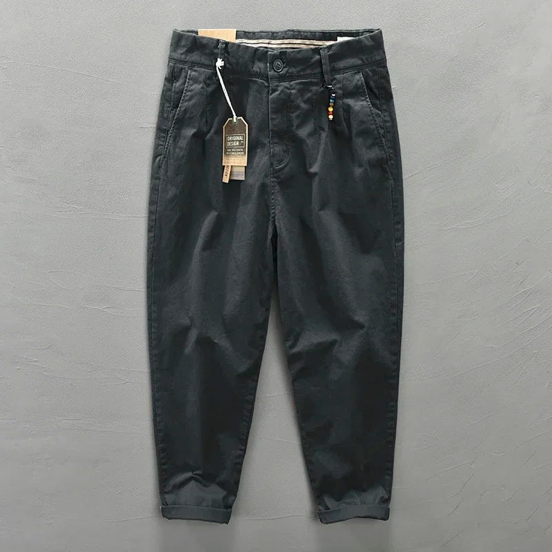 HIQOR 2024 Spring Autumn Men Pure Cotton Men Cargo Pants Korean Style Male Casual Loose Belt Mid Waist Man Trouser Plus Size 38