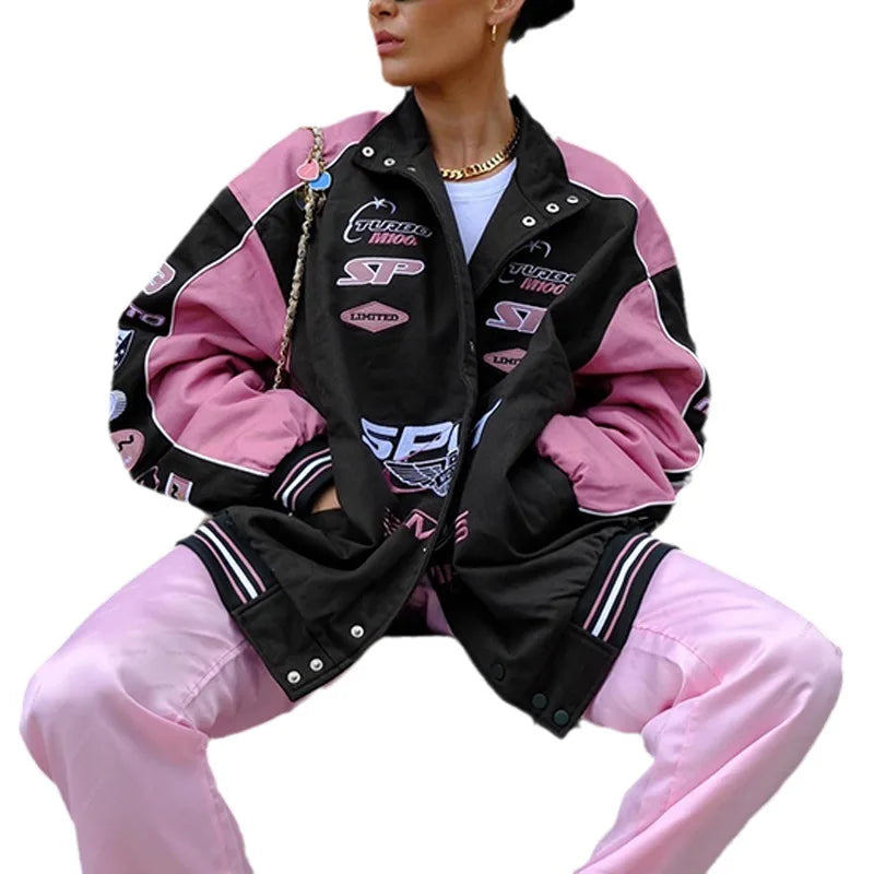Hot Selling Spring 2024 Women's Hip-Hop Punk Printed Jacket Outdoor leisure Sports Motorcycle Style Lapel Jacket