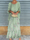 Fashion O-Neck Solid Commuter Long Dress Elegant Casual Layered Ruffle Edge Party Dress Bat Sleeve Chiffon Beach Vacation Dress