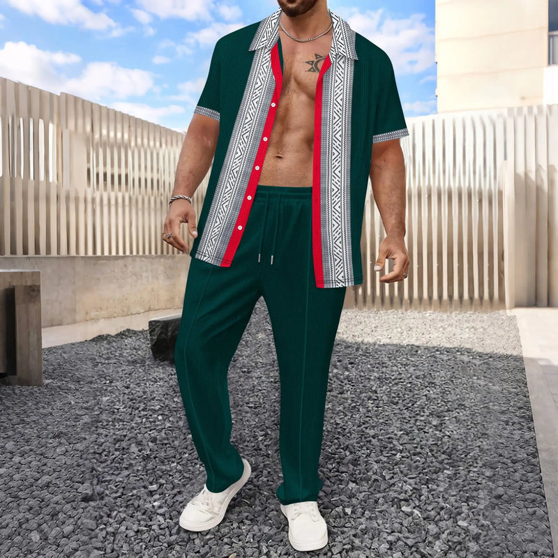2025 Spring summer autumn winter new trend men's business casual fashion lapel cardigan short sleeve trousers waffle suit