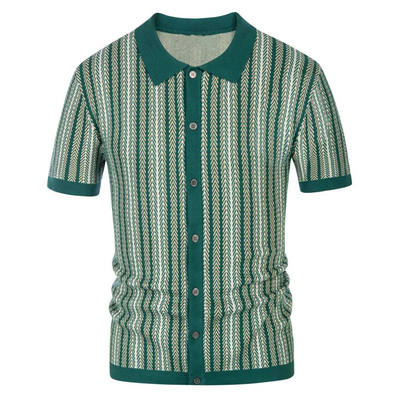 High End Jacquard Striped Polo Shirts For Men Short Sleeve Elastic Summer Quality Viscose Knitted Smart Casual Camisas De Hombre