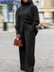 Plus Size VONDA Women Autumn High Neck Suits Solid Color Long Sleeve Matching Sets Elegant Split And Wide Leg Long Trousers 2PCs