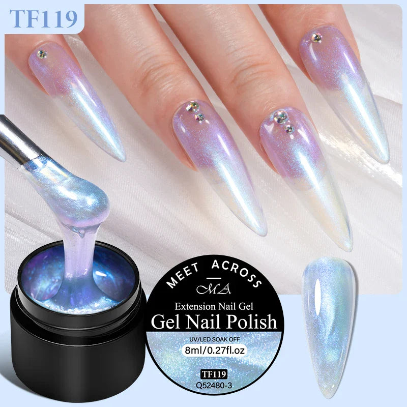 MEET ACROSS 8ml Aurora Extension Nail Gel Polish Glitter Sparkling Nail Art Semi Permanent Building Gel For Nails Manicure