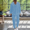 2024 Spring/Fall trend Men's Fashion V-neck shirt Casual comfortable loose high-end long sleeve pants solid color beach suit
