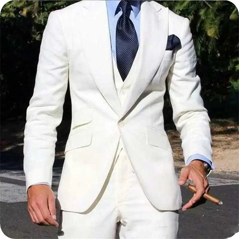 Elegant Wedding Tuxedos Suits 3 Pieces Slim Fit Bridegroom For Men Groomsmen Suit Male Cheap Formal Business (Jacket+Vest+Pants)