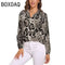 Blue Snakeskin Printed Vintage Blouse Oversize Women's Spring Summer Long Sleeve Lapel  Blouses Fashion OL Female Classic Shirt