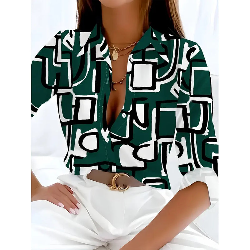 Women's Fashionable New Long-Sleeved Shirt 3d Stripe Print Single-Breasted Shirt Tops Autumn Comfortable Button Shirts Plus Size