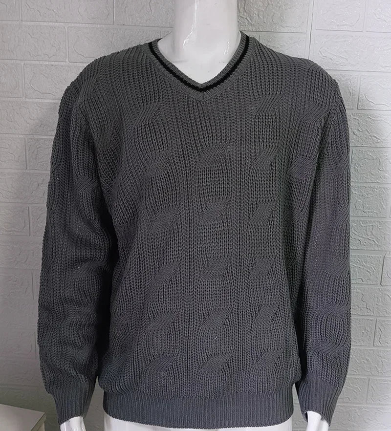 New2025 Men's Winter Knitted Sweater V-Neck Knitted Pullovers Club Party Solid Slim Warm Knitwear Sweaters  Male Streetwear Tops