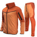 Men's Autumn-Winter Full Set with Hood Sports Jacket ,Sweatshirt Long Sleeves Pants Color-blocked Open Cardigan TightHoodie Suit