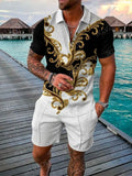 Fashion Summer Men's Tracksuit Short Sleeve Polo Shirt Set Coconut Tree 3D Print Clothing 2 Pieces Casual Suit Streetwear Outfit