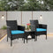 3-piece Outdoor Small Bar Set, Terrace Furniture Chairs, Black Wicker Porch Furniture with Glass Coffee Table