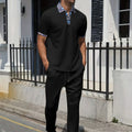 2025 new men's summer trend two-piece waffle collar short sleeve pants Business casual loose short sleeve + pants suit