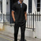 2025 new men's summer trend two-piece waffle collar short sleeve pants Business casual loose short sleeve + pants suit
