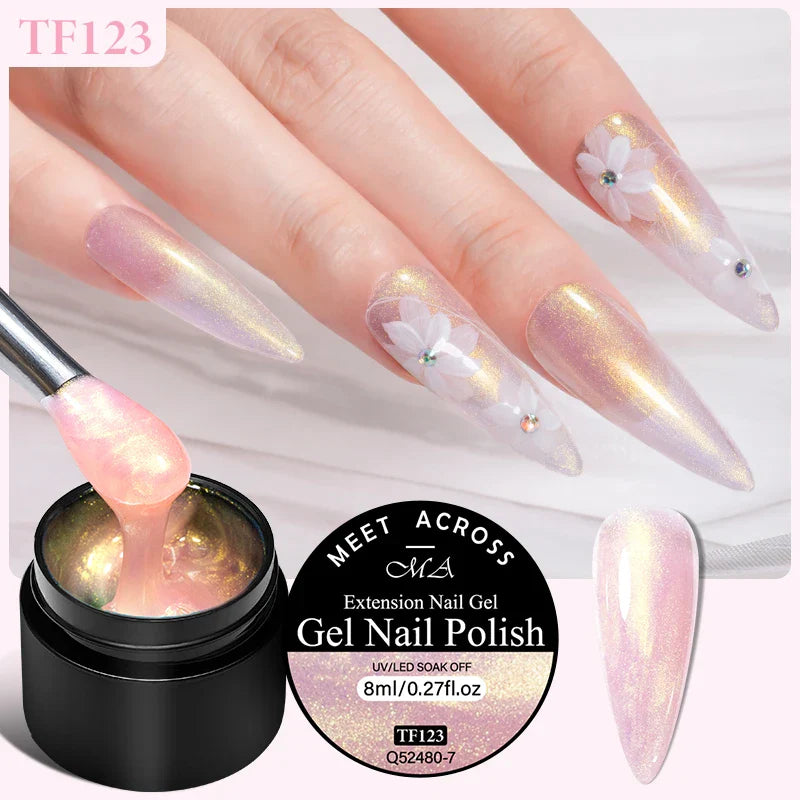 MEET ACROSS 8ml Aurora Extension Nail Gel Polish Glitter Sparkling Nail Art Semi Permanent Building Gel For Nails Manicure