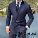 Double Breasted Men's Suit Wide Peak Lapel Wedding Grooms Tuxedos 2 Pieces Business Men Suits