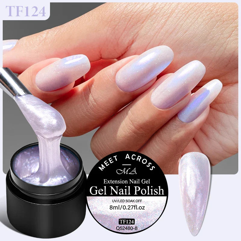 MEET ACROSS 8ml Aurora Extension Nail Gel Polish Glitter Sparkling Nail Art Semi Permanent Building Gel For Nails Manicure