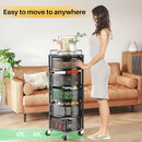 Fruit and Vegetable Basket Bowls for Kitchen with Metal Top Lid, 5 Tier Rotating Storage Rack Cart for Potato Onion Bread
