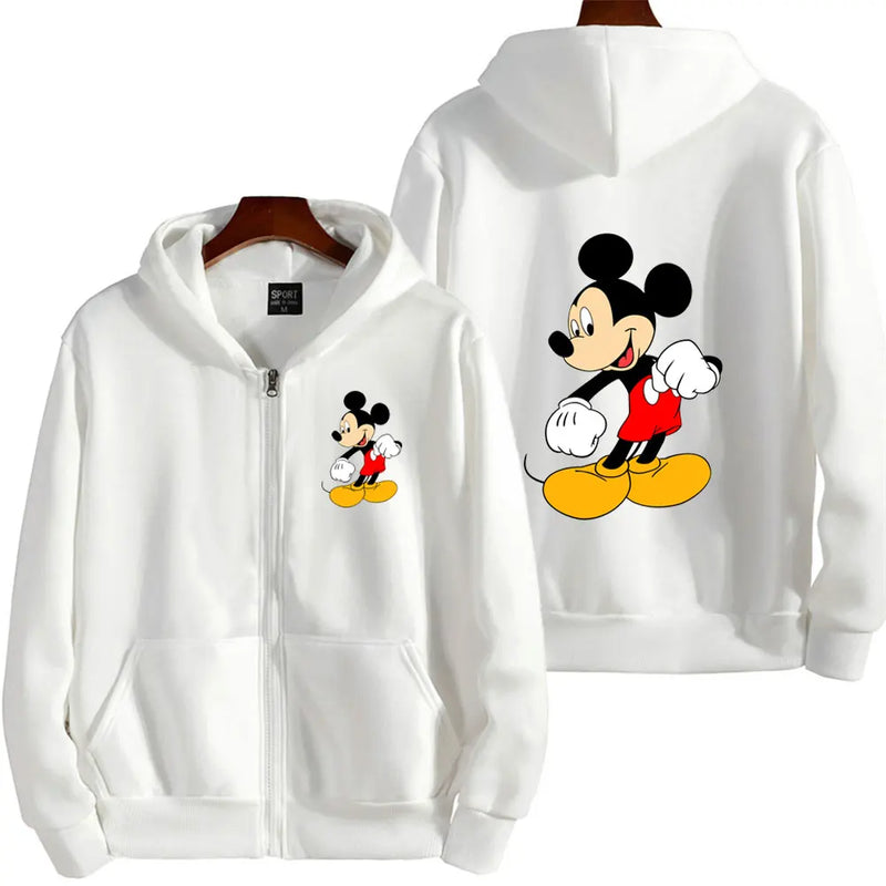 2024 New Mickey Mouse Men Zip Up Hoodie Jacket Fashion Spring Autumn Black Women Sweatshirt Cartoon Anime Couple Clothes Coats