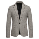 Classic Men's Casual Blazer Jackets SIngle Button Vintage Check Suit Coat Male Khaki