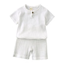 2-8 Years Children Casual Suit Kids Muslin T Shirt Shorts Pajamas Boy Girl Green White Tops Bottoms Summer 2 Pcs Clothing Set