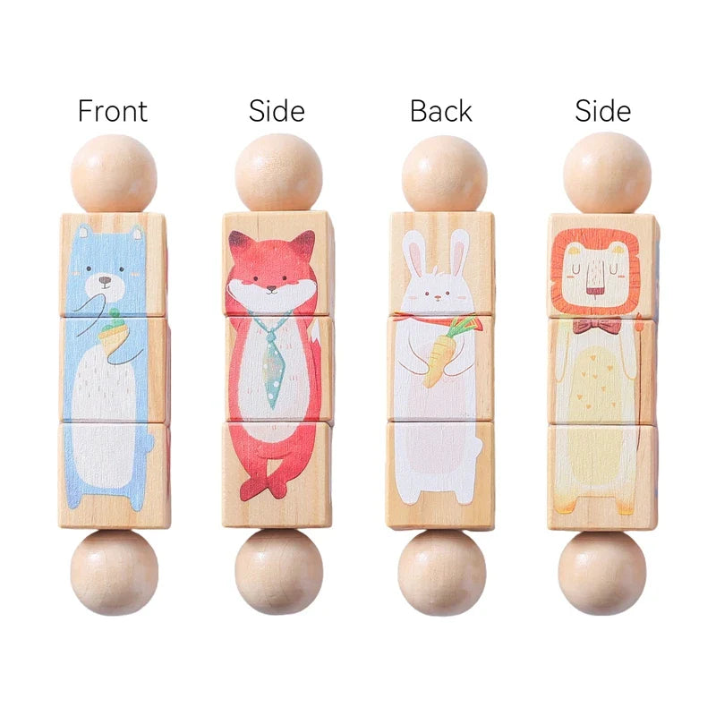 1PC Wooden Baby Rattles Toy Rotating Animal Shaped Matching Blocks Toy Baby Exercise Coordination Puzzle Montessori Toy Kid Gift