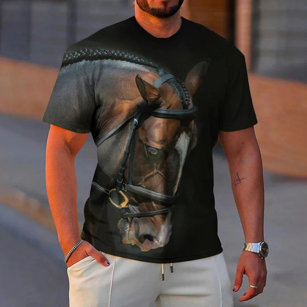 Fashion 3D Horse Print Men's T-Shirt Quick Dry Short Sleeve Tees Summer Casual Man Clothing Tops Loose Oversized T-Shirt for Men
