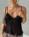 Women y2k Fairy Pleated Mesh Sheer Camisole Mini Bowknot Front Spaghetti Strap V-Neck Lace Cropped Tops Clubwear Streetwear