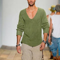 Oversized Loose Knitted Thin Sweaters for Men Fashion V-neck Long Sleeved Casual Knit Pullover Tops Men's Versatile Sweater Tops