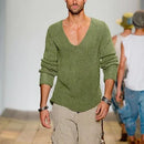 Oversized Loose Knitted Thin Sweaters for Men Fashion V-neck Long Sleeved Casual Knit Pullover Tops Men's Versatile Sweater Tops