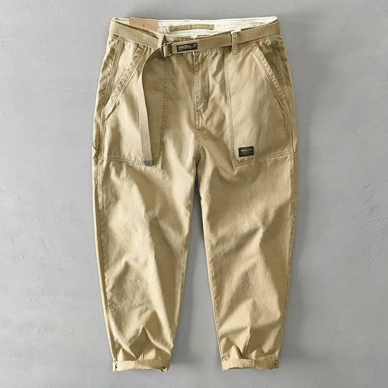 2025 New Spring Autumn Men Pure Cotton Men Cargo Pants Korean Style Male Casual Loose Belt Mid Waist Man Trouser Plus Size 4XL