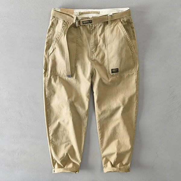 2025 New Spring Autumn Men Pure Cotton Men Cargo Pants Korean Style Male Casual Loose Belt Mid Waist Man Trouser Plus Size 4XL