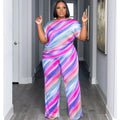 2 Piece Women Sets 2024 New Arrival Plus Size Summer Matching Sets Print Two Pieces Sets Top Pants Suits Outfits Clothing