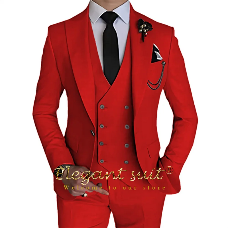 Men's Khaki Formal 3 Piece Groomsmen Wedding Elegant Tuxedo Suit with Fitted Lapel (blazer + vest + pants)