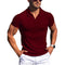 Men Turn Down Collar Short Sleeve Slim T-shirts Summer Male Solid Knitted Tee Tops LXDZ-KJ-P6-V