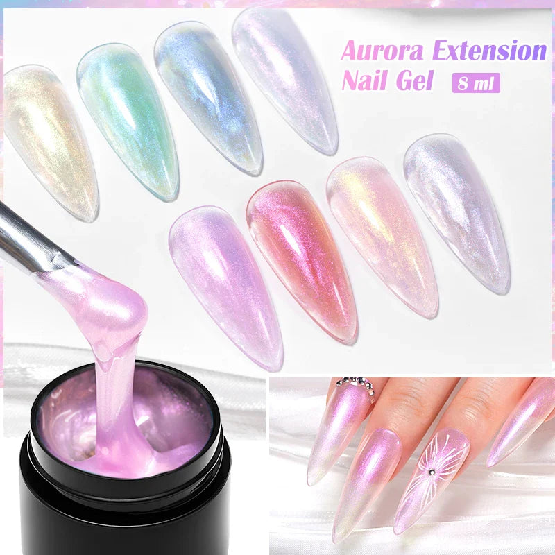 MEET ACROSS 8ml Aurora Extension Nail Gel Polish Glitter Sparkling Nail Art Semi Permanent Building Gel For Nails Manicure