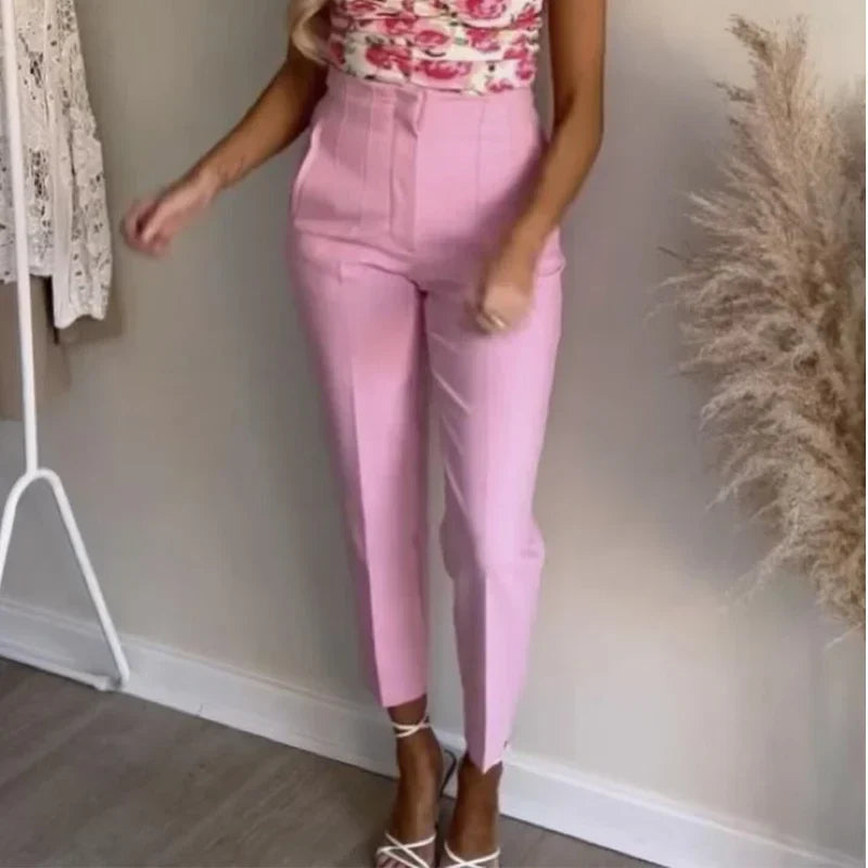 TRAF Ladies Pants Office Wear Black Pink White Pants for Women Fashion High waist Formal Pants Office outfits Pencil Trousers