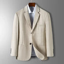 Spring Autumn Men's Blazer Thin Section Slim Fit Plaid Jacquard Casual Suit Jacket Gray Blue Beige Coat Costume Homme