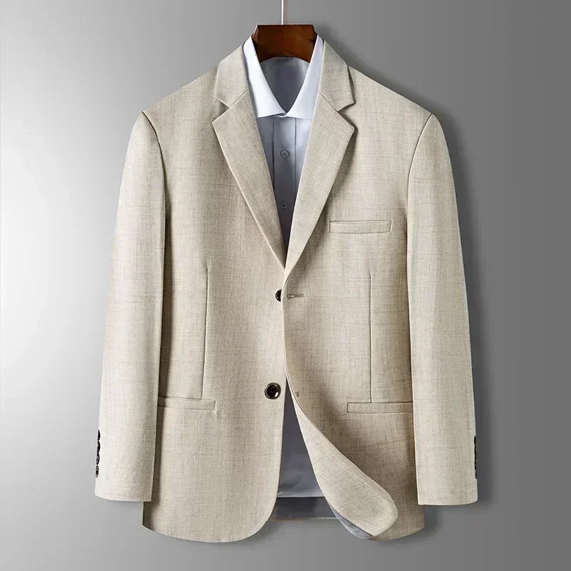 Spring Autumn Men's Blazer Thin Section Slim Fit Plaid Jacquard Casual Suit Jacket Gray Blue Beige Coat Costume Homme