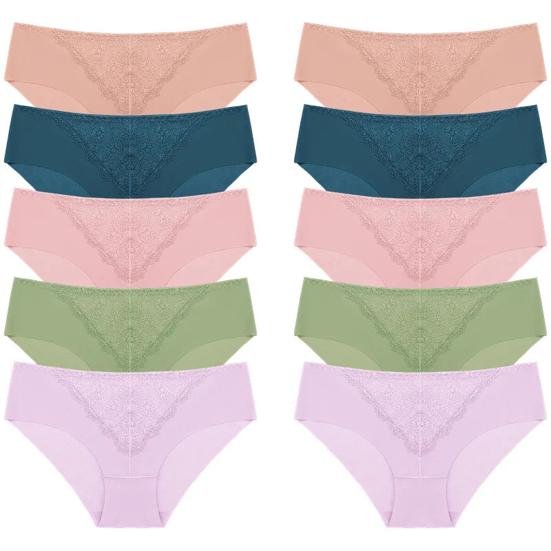 BZEL 10PCS/Set Women's Panties Exquisite Sweet Lace Underwear Sexy Lingerie Silk Satin Briefs Woman Comfort Breathable Underpant