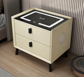 Nordic Style Smart Bedside Table with 2 Drawers 50cm Leather Nightstands with Wireless Charging Home Side Cabinet with USB