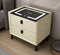 Nordic Style Smart Bedside Table with 2 Drawers 50cm Leather Nightstands with Wireless Charging Home Side Cabinet with USB