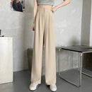 Women Suit Pant Korean Elastic High Waist Straight Pants Casual Loose Solid Simple Wide Leg Trousers Commuting Autumn Winter