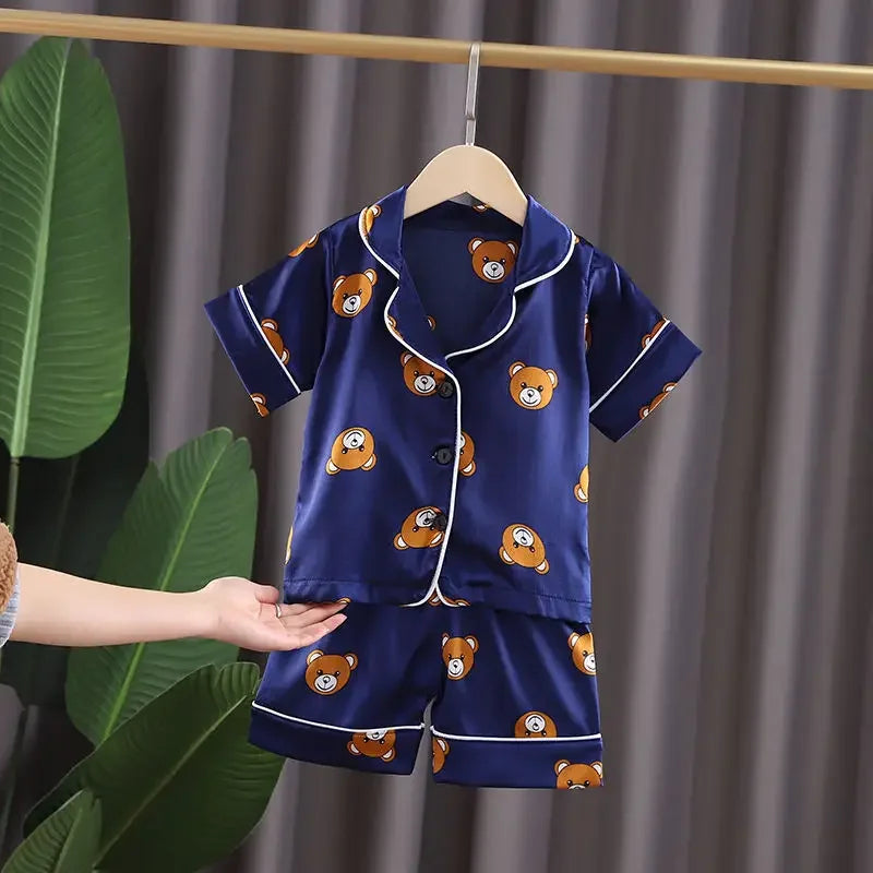 New Boys Girls Kids Pajama Sets Cartoon bear short Sleeve Shirt Tops Pants Set Toddler Baby Sleeping Clothes Pijamas Sleepwear