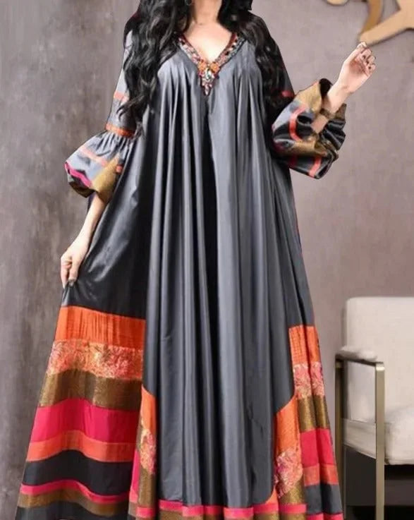 New Cross-Border Women's Clothing Amazon Digital Printing Loose-Fit Dress Middle East Long Kaftan In-Stock