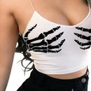 S-3xl Ladies Summer Camisole Bodycon Crop Top Hand Print Gothic Sexy Close Fit Low Cut Camisole Clubwear Four Colors Tank