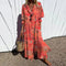 New Women's V-neck Single Breasted Shirt Dress Casual Loose Bohemian Long Dress 2025 Retro Pattern Printed Loose Vacation Dress