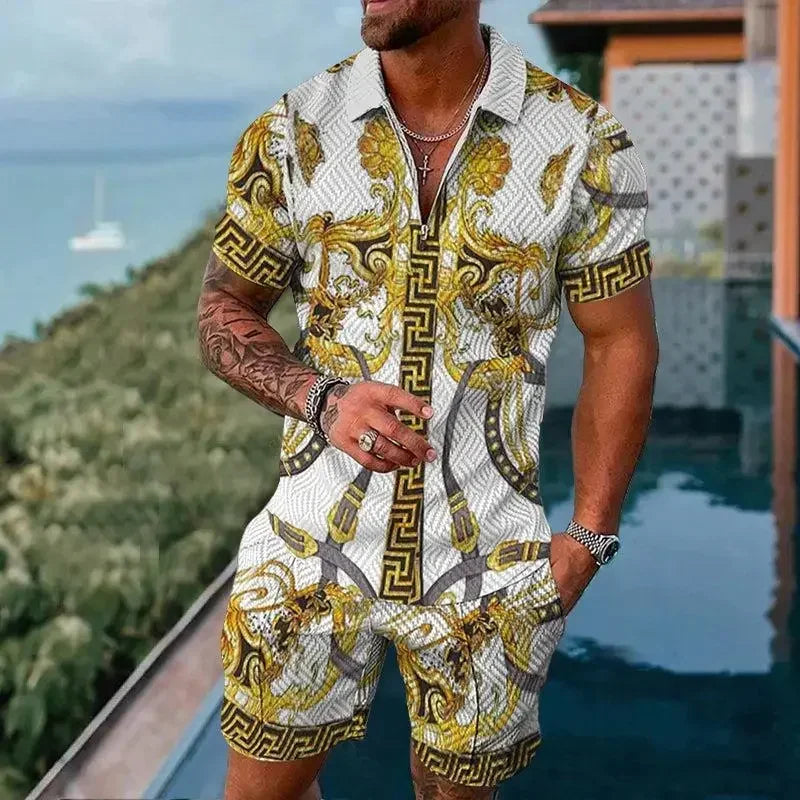 2025 Summer Men Clothing Fashion Short Sleeve Polo Shirt+shorts Sets 3D Print Trend Tracksuits Breathable Men's 2PCS Sets S-5XL