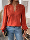 2024 Autumn Women's Clothing New Sexy V-neck Fashionable Lace Patchwork Solid Color Shirt Long Sleeved Shirt Women's Clothing