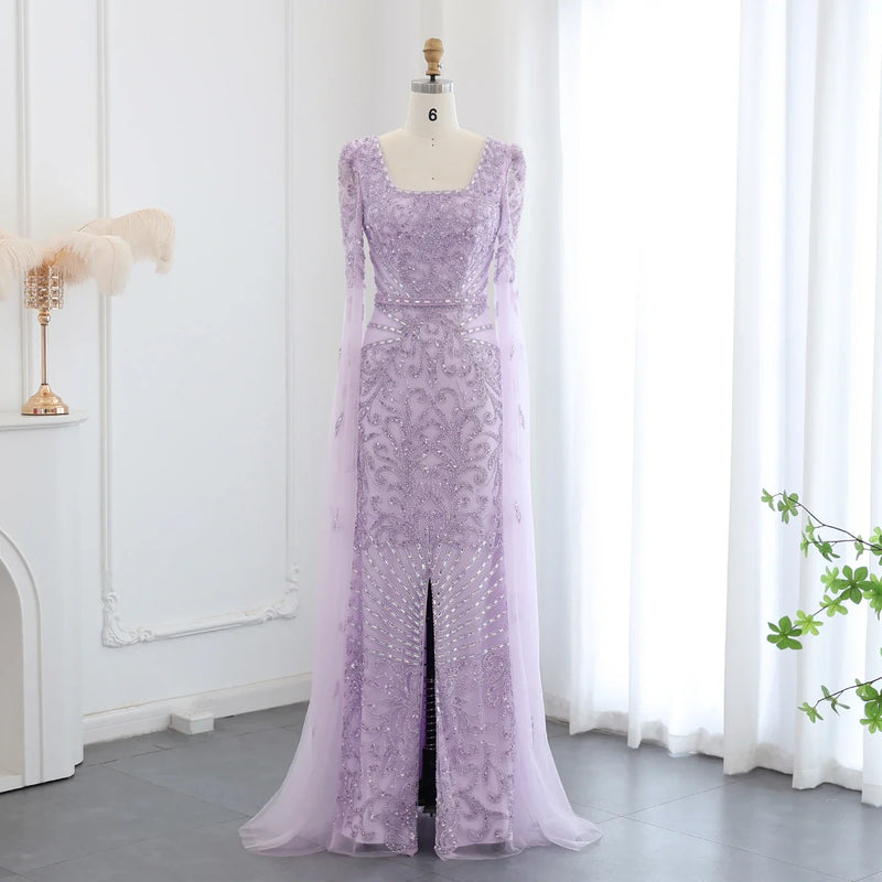 Sharon Said Luxury Arabic Turquoise Evening Dress with Cape Sleeves Sqaure Neck Dubai Women Wedding Party Gowns SS469 Customized